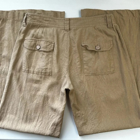 Le Chateau Linen Pants Wide Leg Palazzo Flowy Nautical Neutral Tan Size 6 - Picture 15 of 16